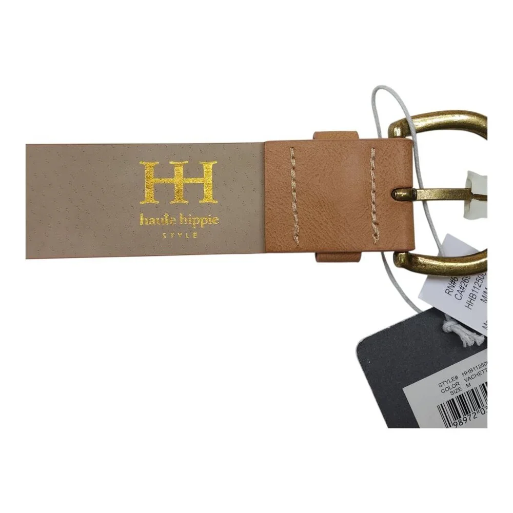 Haute Hippie Tan Leather Belt With Gold Buckle Womens Size M Vachetta - Picture 11 of 12